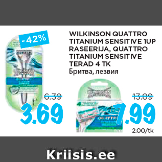 Allahindlus - WILKINSON QUATTRO TITANIUM SENSITIVE 1UP RASEERIJA, QUATTRO TITANIUM SENSITIVE TERAD 4 TK