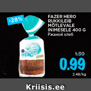 Allahindlus - FAZER HERO RUKKILEIB MÕTLEVALE INIMESELE 400 G