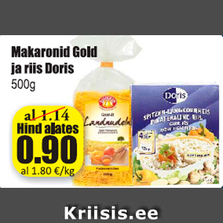 Allahindlus - Makaronid Gold ja riis Doris 500 g