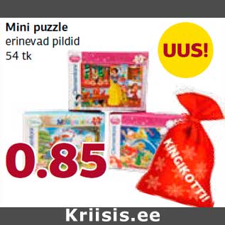 Allahindlus - Mini puzzle erinevad pildid 54 tk