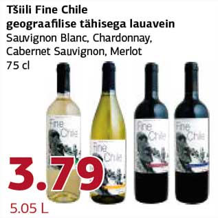 Allahindlus - Tšiili Fine Chile geograafilise tähisega lauavein Sauvignon Blanc, Chardonnay,Cabernet Sauvignon,Merlot 75 cl