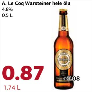 Allahindlus - A. Le Coq Warsteiner hele õlu 4,8%,0,5 L