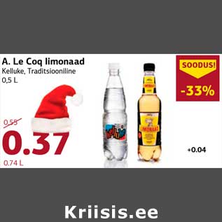 Allahindlus - A. Le Coq limonaad Kelluke, Traditsiooniline 0,5 L