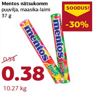 Allahindlus - Mentos nätsukomm puuvilja, maasika-laimi 37 g