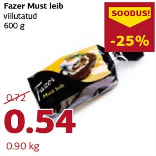 Allahindlus - Fazer Must leib viilutatud 600 g