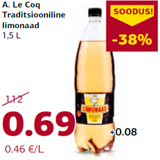 Allahindlus - A. Le Coq Traditsiooniline limonaad 1,5 L