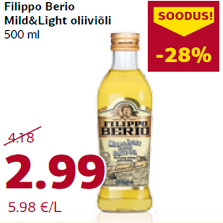 Allahindlus - Filippo Berio Mild&Light oliiviõli 500 ml