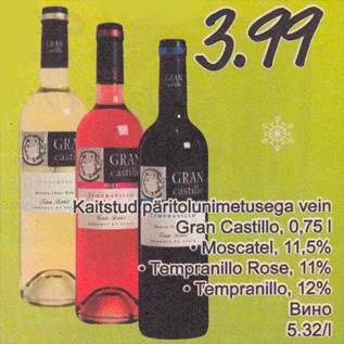 Allahindlus - Kaitstud päritolunimetusega vein Gran Castillo, 0,75 l