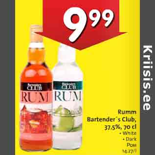 Allahindlus - Rumm Bartender"s Club, 37,5%, 70 cl