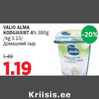 Allahindlus - VALIO ALMA KODUJUUST 4% 380g /kg 3.13/