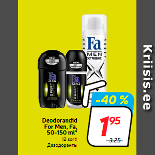 Allahindlus - Deodorandid For Men, Fa, 50-150 ml*