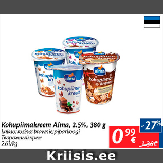 Allahindlus - Kohupiimakreem Alma, 2,5%, 380 g