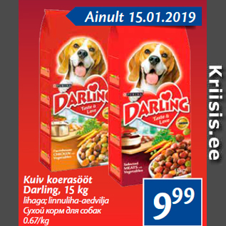 Allahindlus - Kuiv koerasööt Darling, 15 kg