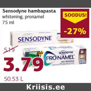 Allahindlus - Sensodyne hambapasta whitening, pronamel 75 ml