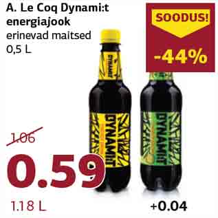 Allahindlus - A. Le Coq Dynami:t energiajook erinevad maitsed 0,5 L