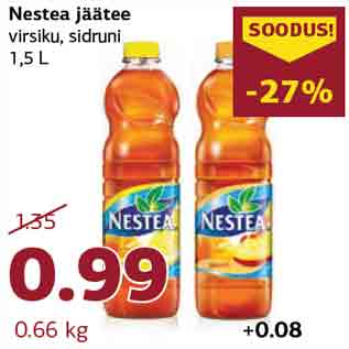 Allahindlus - Nestea jäätee virsiku, sidruni 1,5 L