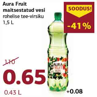 Allahindlus - Aura Fruit maitsestatud vesi rohelise tee-virsiku 1,5 L