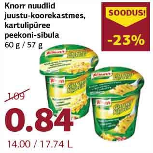 Allahindlus - Knorr nuudlid juustu-koorekastmes, kartulipüree peekoni-sibula 60 g / 57 g