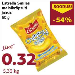 Allahindlus - Estrella Smiles maisikrõpsud juustu 60 g