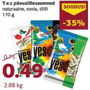 Allahindlus - Y.e.s päevalilleseemned naturaalne, soola, tšilli 170 g