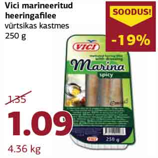 Allahindlus - Vici marineeritud heeringafilee vürtsikas kastmes 250 g