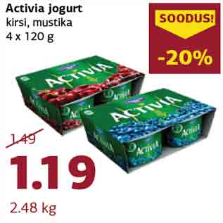 Allahindlus - Activia jogurt kirsi, mustika 4 x 120 g