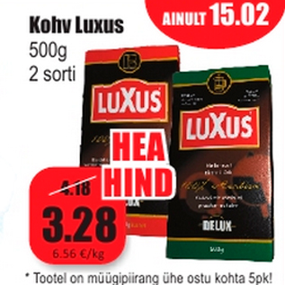 Allahindlus - Kohv Luxus 500g 2 sorti