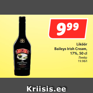 Allahindlus - Liköör Baileys Irish Cream, 17%, 50 cl