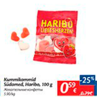 Allahindlus - Kummikommid Südamed, Haribo, 100 g