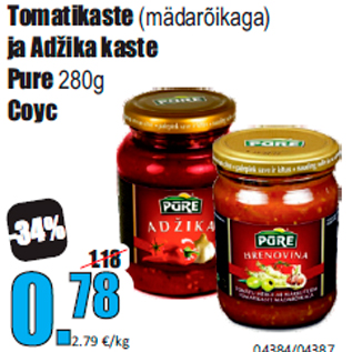 Allahindlus - Tomatikaste (mädarõikaga) ja Adžika kaste Pure 280g