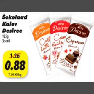 Allahindlus - Šokolaad Kalev Desiree, 125g, 3 sorti