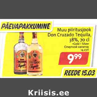 Allahindlus - Muu piiritusjook Dоn Cruzado Tequila, 38%,70 cl .Gold . Silver