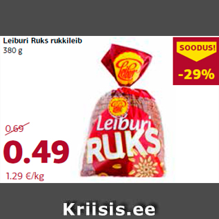 Allahindlus - Leiburi Ruks rukkileib 380 g