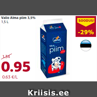 Allahindlus - Valio Alma piim 3,5% 1,5 L