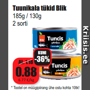 Allahindlus - Tuunikala tükid Blik 185g / 130g 2 sort