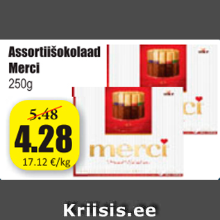 Allahindlus - Assortiišokolaad Mersi 250 g