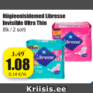 Allahindlus - Hügieenisidemed Libresse Invisible Ultra Thin