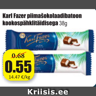 Allahindlus - Karl Fazer piimašokolaadibatoon kookospähklitäidisega 38 g