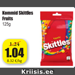 Allahindlus - Kommid Skittles Fruits 125 g