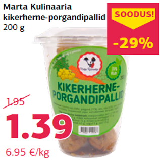 Allahindlus - Marta Kulinaaria kikerherne-porgandipallid 200 g