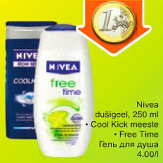 Allahindlus - Nivea dušigeel, 250ml *Cool Kick meeste *Free Time