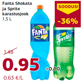 Allahindlus - Fanta Shokata ja Sprite karastusjook 1,5 L