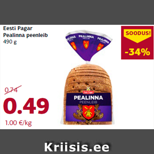 Allahindlus - Eesti Pagar Pealinna peenleib 490 g