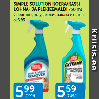 Allahindlus - SIMPLE SOLUTION KOERA/KASSI LÕHNA- JA PLEKIEEMALDI 750 ML