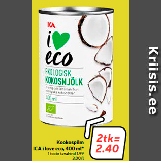 Allahindlus - Kookospiim ICA i love eco, 400 ml*