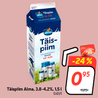 Allahindlus - Täispiim Alma, 3,8-4,2%, 1,5 l