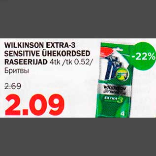 Allahindlus - WILKINSON EXTRA-3 SENSITIVE ÜHEKORDSED RASEERIJAD 4tk