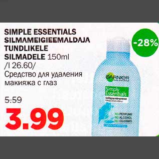 Allahindlus - SIMPLE ESSENTIALS SILMAMEIGIEEMALDAJA TUNDLIKELE SILMADELE 150ml