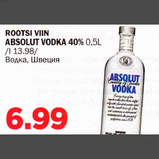 Allahindlus - ROOTSI VIIN ABSOLUT VODKA 40% 0,5L