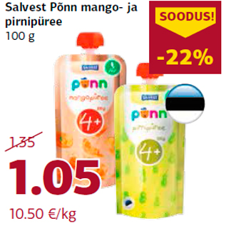 Allahindlus - Salvest Põnn mango- ja pirnipüree 100 g